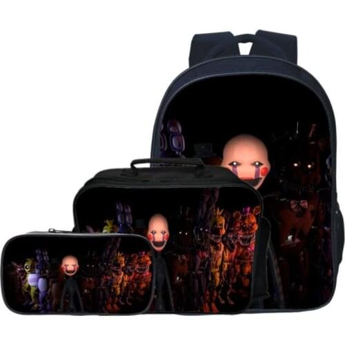 Hot Sale 3pcs/set Cartoon Five Night At Freddy Kids Baby School Bags FNAF Children Backpacks Boys Schoolbag for Girls Bookbag