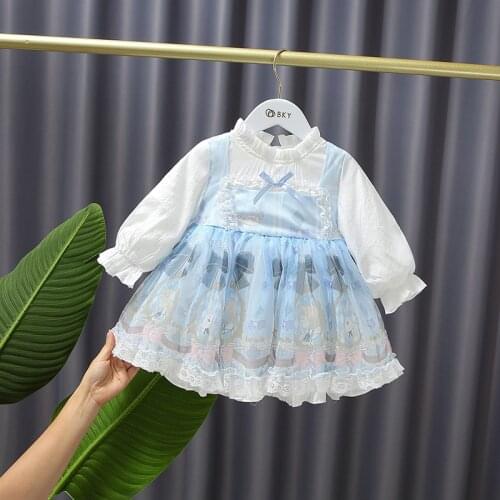 Autumn lolita Baby Girls' Sweet Bowknot Mesh Princess long Sleeve Dress Kids Baby Infants Party Dress