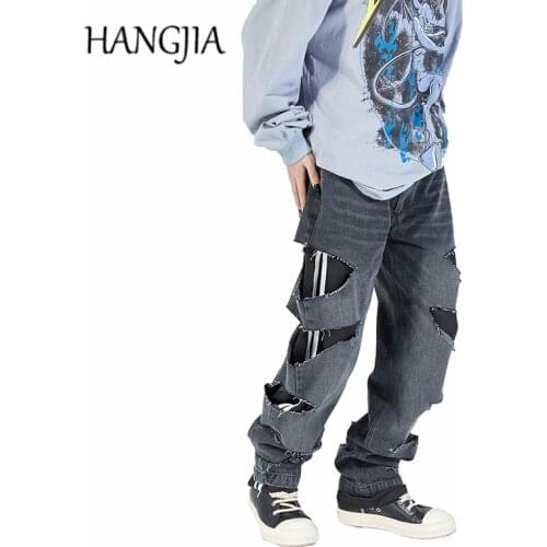 Swag Washed Destroyed Jean Pant for Men Blue Black Hip Hop Large Areahole Ripped Denim Trousers Women Urban Streetwear Jeans