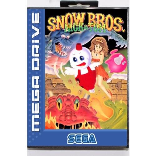 Snow Bros Nick & Tom Game Cartridge 16 bit MD Game Card With Retail Box For Sega Mega Drive For Genesis