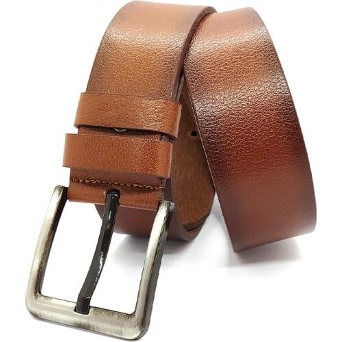 Genuine Soft Leather Handmade Brown Man Belt High Quality Calfskin For Pants Metal Buckle For Casual Gift For Valentines Day