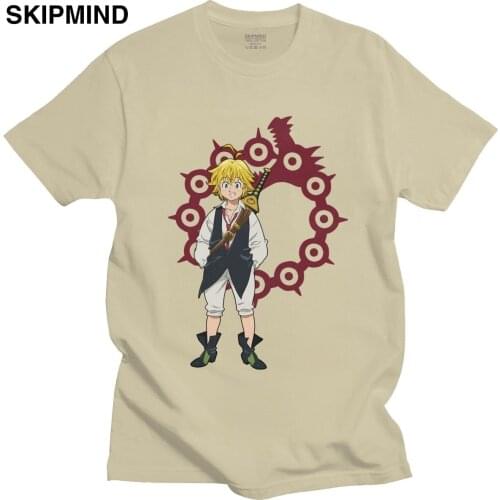 Cool Mens Anime The Seven Deadly Sins T Shirts Short Sleeve O-neck Cotton T-shirt Nanatsu No Taizai Meliodas Tee Tops Clothes
