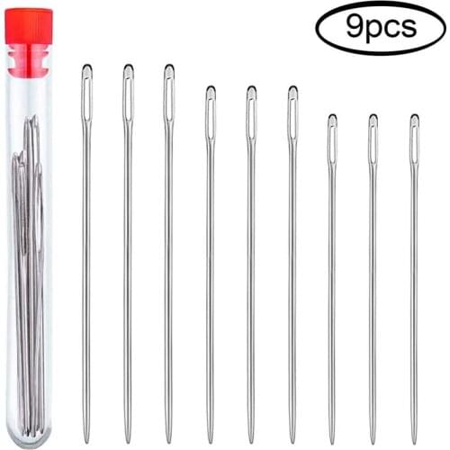 LMDZ 9 PCS Large Eye Stitching Needles Hand Sewing Needles Sewing Stitch Needle Fabric Cross Stitch Needles with Sewing Bottle