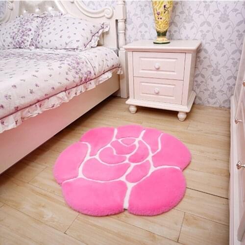 Bedside Bedroom Imitation Rabbit Fur Carpet Rose Flower Round Home Living Room Soft and Warm Small Cushion