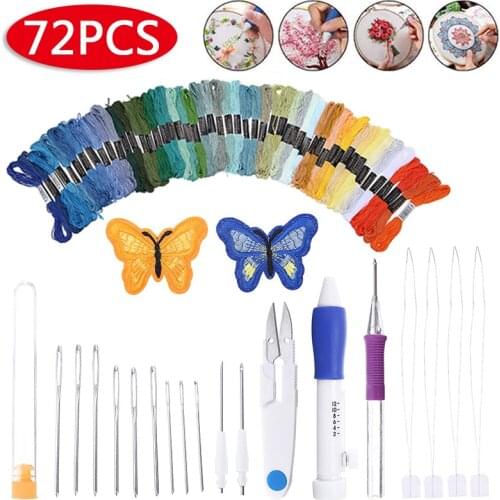 Punch Needle Kits DIY Embroidery Knitting Punch Needle Pen 50 Threads Set Magic Sewing Tool Kits For Embroidery