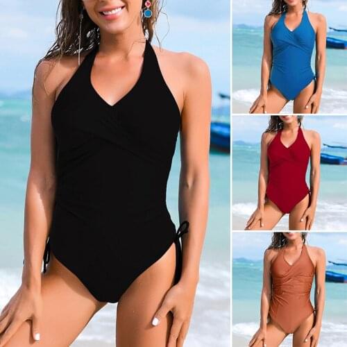 New One-piece Swimsuit Open Hollow Out Back Deep V-cross Bathing Suits Bikini Bodysuit For Beach Swimming Womens Swimsuit