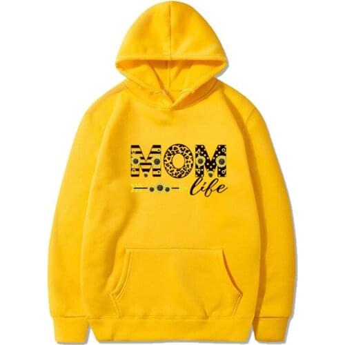 Fall 2020 Women Clothing Fleece Hoodies with Pocket Letter Printing Sweatshirt Women Mom Life Sunflower Long-Sleeved Hooded
