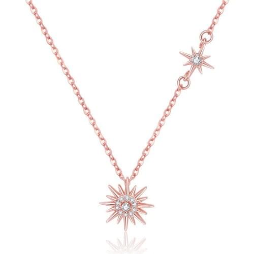 Rose Gold AAA Zircon Necklace Round Sun Flower Type Fashion Sunrise Sign Sun Star Jewelry Starburst Sun Necklace
