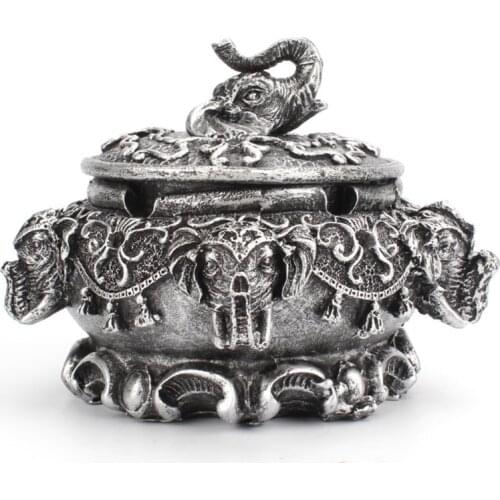 Ashtray,Vintage Elephant Decorative Windproof Ashtray with Lid Portable Decorative Tray Cigarette Holder Tobacco Smoking Decor