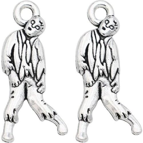 Antique Silver Plated Zombie Charms Pendants for Necklace Jewelry Making DIY Handmade Craft 17x26mm