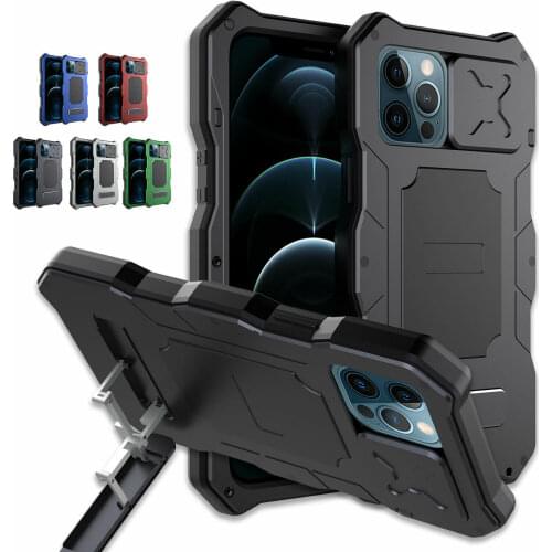 Rugged Armor Slide Camera Lens Phone Case for iPhone 12 Pro Max Metal Aluminum Military Grade Bumpers Armor Kickstand Cover
