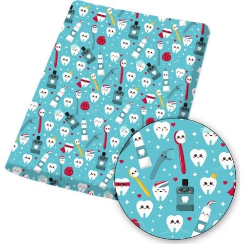 Polyester Cotton Fabric Cartoon Teeth Printed Cloth Sheets Handmade Mask Materials Dress Making DIY Crafts Supplies 45*145cm 1pc