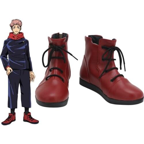 Anime Jujutsu Kaisen Yuji Itadori Cosplay Boots Red Shoes Custom Made Any Size