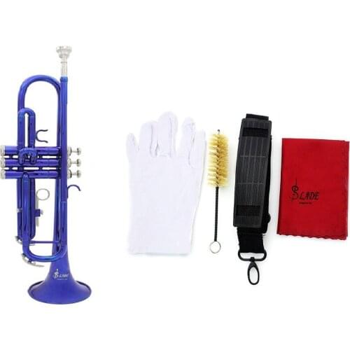 Blue Trumpet Bb B Flat Brass Phosphor Copper Exquisite with Mouthpiece Cleaning Brush Glove Strap