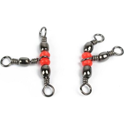 20pcs Triple Swivel With Red Beads Solid Ring Crossline Connector Trigeminal Swivel Fishing Tackle Fish Accessory Snap Pesca