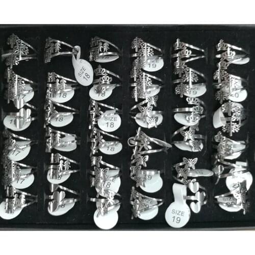 Unique Three Tone Silver Color Stainless Steel Rings For Women Mixed Design 36pcs/lot