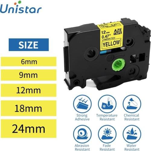 Unistar 1PC tze631 Label Tape Compatible for Brother Printer Tape 611 621 631 12mm Black on Yellow Laminated Label Printer Maker