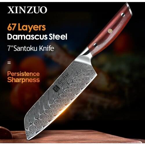 XINZUO 7'' inch Santoku Knife Japan Damascus Pattern Stainless Steel Meat Carving Slicing Knife Vegetables with rosewood Handle