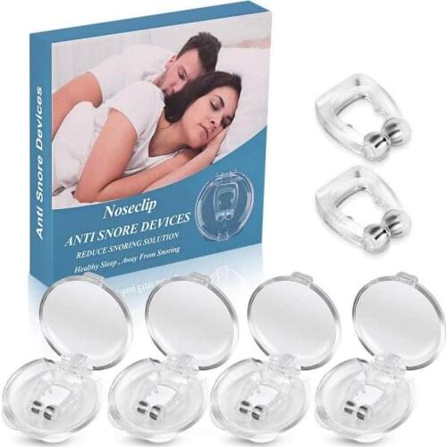 4pcs Silicone Magnetic Anti Snore Stop Snoring Nose Clip Sleep Tray Sleeping Aid Apnea Guard Night Device with Case