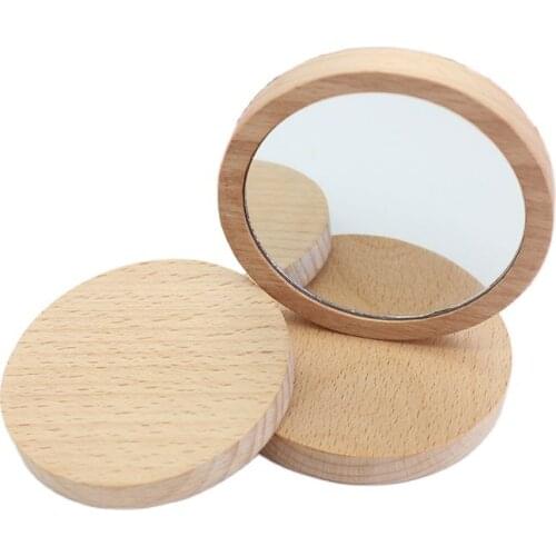 Pure Wooden Cosmetic Mirror Round Portable Mirror Elm makeup mirror Student portable makeup small princess mirror ome your logo