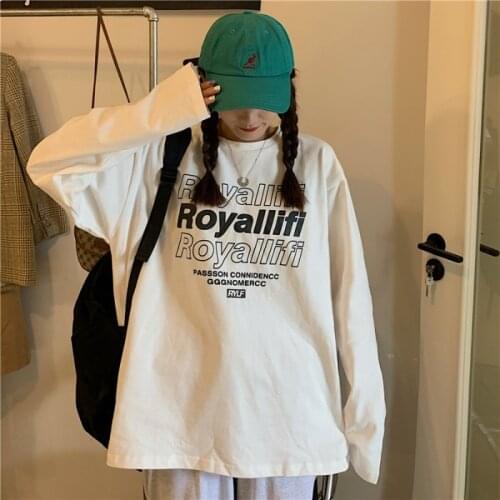 2021 new autumn letter printing round neck long-sleeved T-shirt large loose T-shirt womens top