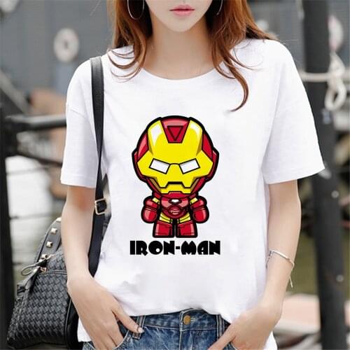 Marvel Women Tshirt Iron Man Kawaii Print Short Sleeve Summer Plussize O-Neck Tee Shirt Female Tee Tops Dropship