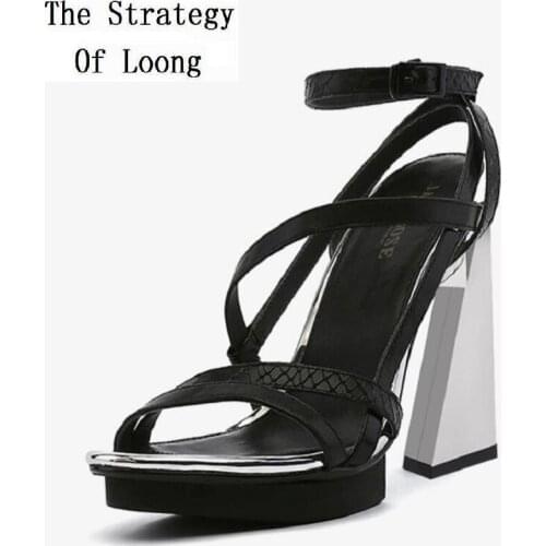 Summer New Fashion Bling Strange Super High Heels Platform Peep Toe Cut Out Cross Strap Genuine Leather Women Gladiator Sandals