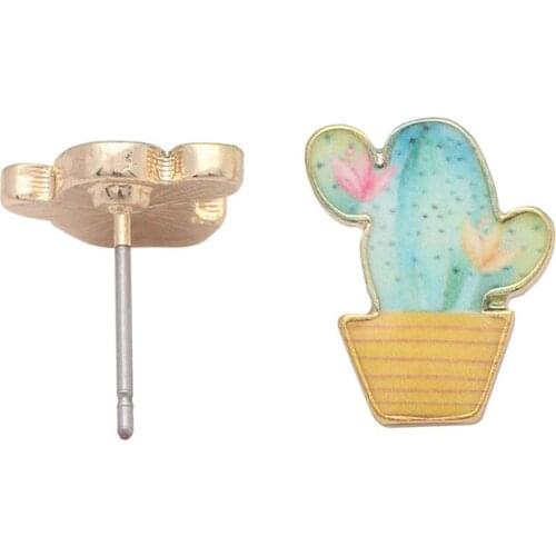 Hainon New Fashion Vintage pineapple Cactus Earrings for Women Cute Enamel Oil Cactus Stud Earrings Charm fruit Earring Jewelry