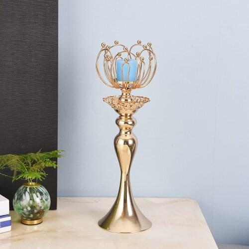 Gold Candle Holders 44CM/17" Metal Candlestick Flower Vase Table Centerpiece Event Flowers Rack Road Lead Wedding Decor
