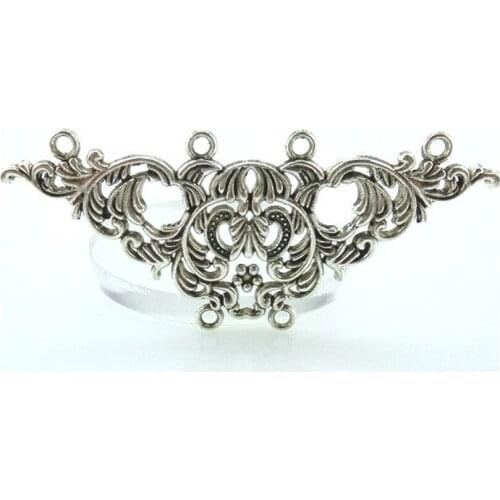 2pcs Antique Silver 30*69mm Flower Filigree Connector Charms Pendant For Jewelry Making Bracelet Vintage Accessories