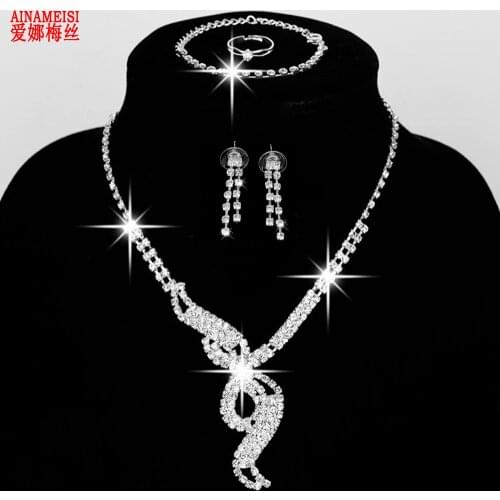 AINAMEISI Romantic 4 Pcs/Set Wedding Jewelry Sets Shinning Crystal Bridal Jewelry Set For Women Necklace Earring Wholesale