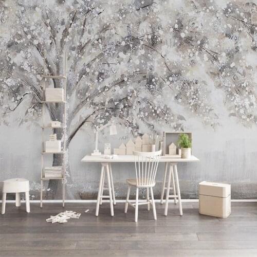 Custom Large Mural Wallpaper 3D Stereoscopic Embossed Grey Tree Creative Restaurant Dining Room Bedroom Decor Art Wall Painting