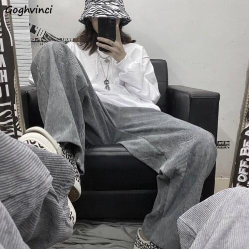 Wide Leg Pants Women Autumn Streetwear Harajuku Solid Corduroy Joggers Loose Leisure All-match Fashion Mujer Pantalones Daily
