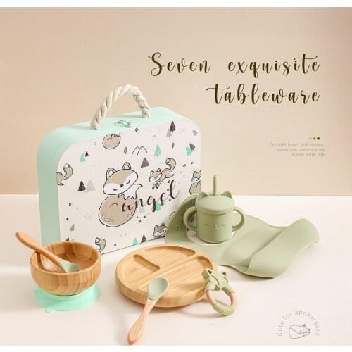 Baby Feeding Tableware Wooden 7Pcs/Set with New Gift Box BPA Free Food Grade Material More Choices Only For Your Babys Health