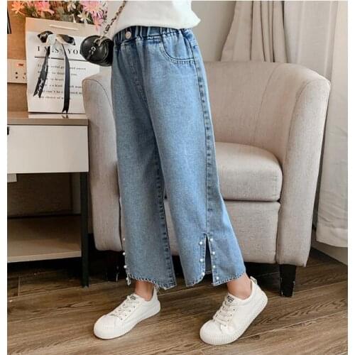Summer Autumn Baby Girls Jeans Pants Kids Clothes Denim Casual Children Trousers Teenager Pearl Denim Clothes Kids Clothing