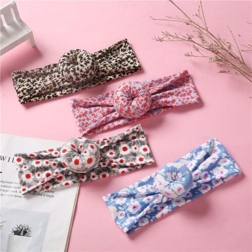 Cotton Baby Headband Knitted Printed Chidlren Hairbands Girls Traceless Wide Donuts Headwraps Elastic Kids Headdress Fashion