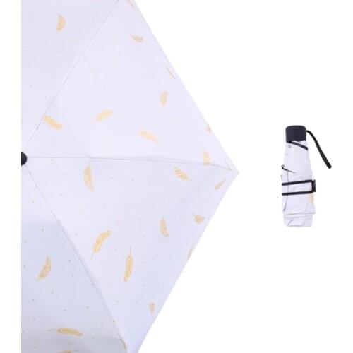 Ins Cute Lady Sunny And Riany Five Floding Blackcoating Feather Umbrella