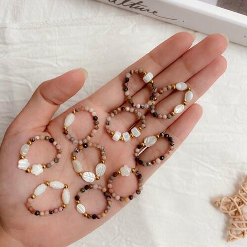 Vintage Natural Stone Shell Rings for Women Girls Cute Healing Star Flower Love Heart Ring Wholesale Fashion Jewelry Party Gifts