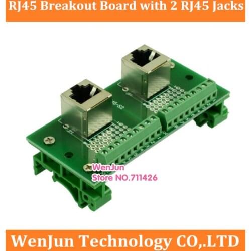 RJ45 Breakout Board with 2 RJ45 Jacks and 2 *8pins terminal blocks with DIN rail mounting foot and panel mounting foot 1pcs/lot