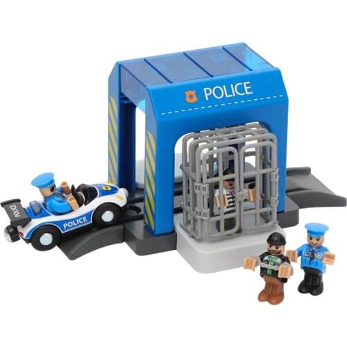 Police Thief Catching Building Block Suit Compatible With Wooden Train Track Toy Plastic Police Station Childrens Toys 2021