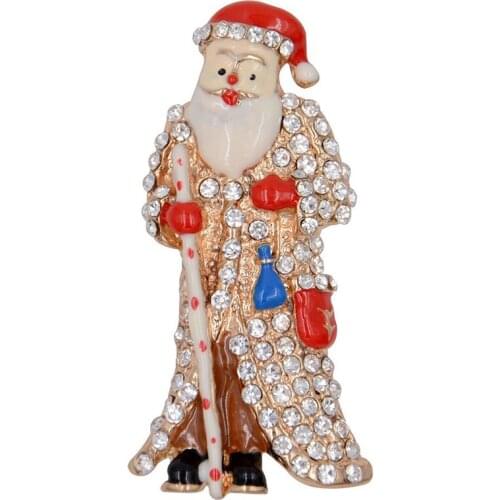 Red Enamel Christmas Santa Claus Brooch Crystal Rhinestone Brooch Pin Christmas Brooch jewelry