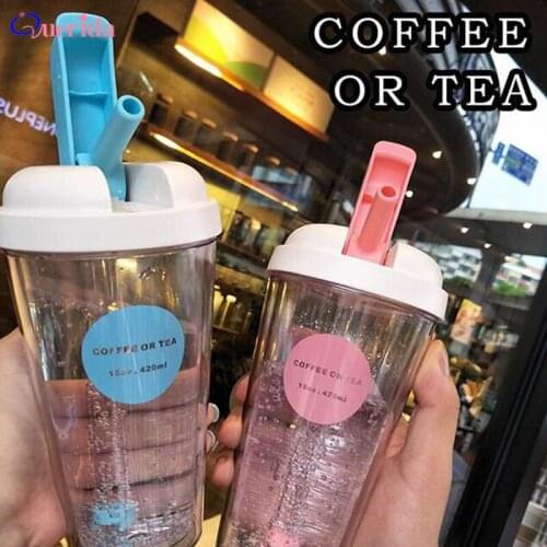 Creative Juice Clamshell Straw Cup Body AS Plastic Students Tea Coffee Water Bottle Portable Double Layer Adult Hand Cup