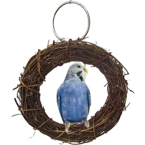 Round Bird Swing Bird Cage Parrot Hanging Toy Rattan Bird Perch Cockatiel Swing Bite Resistant Bird Chew Toy Bird Accessories