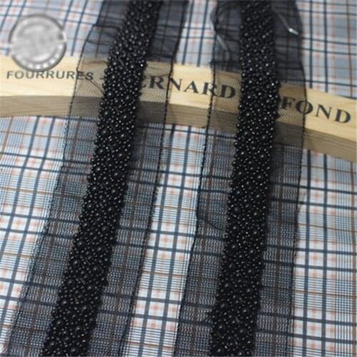 2cm Black Pearl Beaded Lace Trim For Costume Wedding Dress Belt Brial Sash Jewelry Design 1 yard