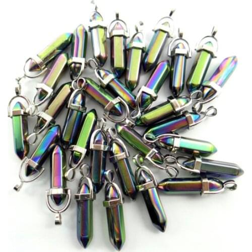 Natural stone Quartz Crystal Titanium Turquoises charms chakra pendant for diy Jewelry Making Necklaces Accessories24pcs A4