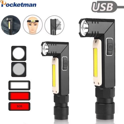 Magnetic LED Flashlight Ultra Bright Waterproof COB Light USB Rechargeable Torch Tail Magnet Work Light 90 Degrees Rotation