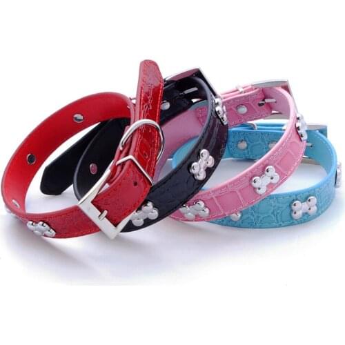 Pet Collars Fashion Metal Bone Decor Adjustable Dog Collar Cat Collar Puppy Collars Pet Supplies For Outdoor