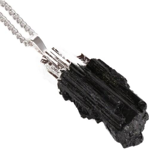 KEJIALAI Trendy Black Stone Schorl Pillar Tourmaline Raw Stone Pendants Fashion Jewelry Accessories Unique Design Original Gift