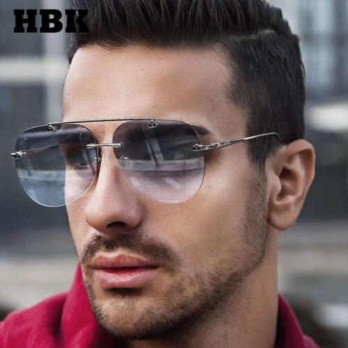 HBK Fashion Rimless Sunglasses Men Women 2021 Classic Luxury Brand Shades Round Driving Zonnebril Frameless Eyewear UV400