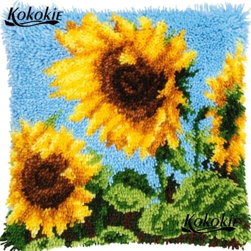 Latch hook rug pillow kits cross stitch kits embriodered mats sunflower printed 3d carpet handicraft embroidery needlework sets